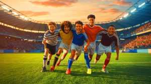 Illustration de la cérémonie du Golden Kid mettant en avant les jeunes talents du football français. Image réalisée par IA.