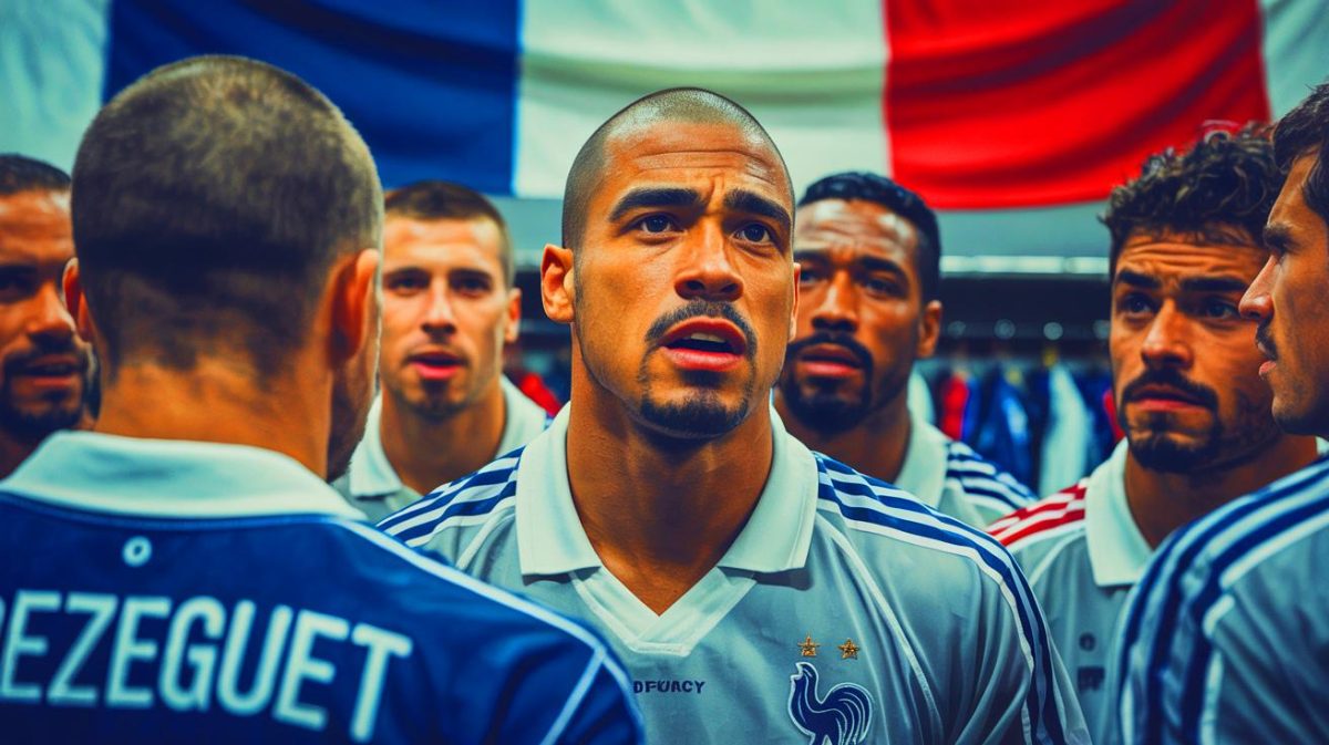 Illustration de David Trezeguet exprimant son mécontentement lors de la Coupe du Monde 1998. Image réalisée par IA.