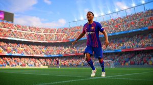 Illustration de Jules Koundé célébrant une victoire avec le FC Barcelone. Image réalisée par IA.