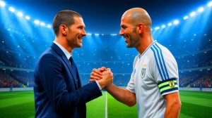 Illustration de la réconciliation entre Marco Materazzi et Zinedine Zidane après leur altercation en 2006. Image réalisée par IA.