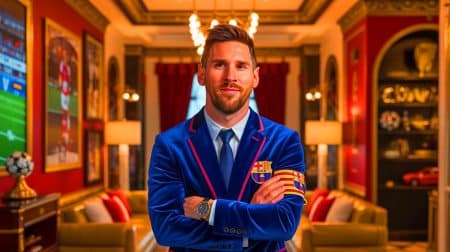 Illustration de l'ascension financière de Lionel Messi vers le statut de milliardaire. Image réalisée par IA.