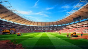 Illustration de la modernisation des stades marocains pour la Coupe du Monde 2030. Image réalisée par IA.