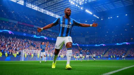 Illustration de Marcus Thuram célébrant un but sous le maillot de l'Inter Milan. Image réalisée par IA.