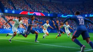 Illustration de la victoire éclatante du PSG contre l'Olympique de Marseille en D1 Arkema. Image réalisée par IA.