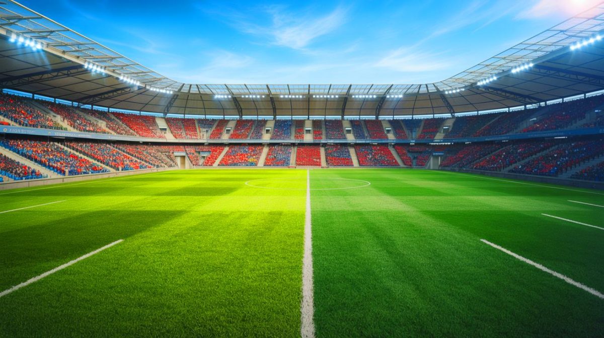 « Le vrai match se joue sous leurs crampons » : la guerre silencieuse entre pelouses naturelles, synthétiques et hybrides dans les stades modernes Illustration de différents types de pelouses dans les stades de football. Image réalisée par IA.