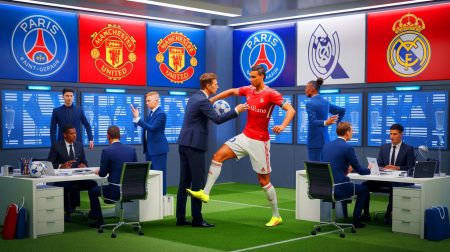 Illustration de l'intensité du marché des transferts estivaux dans le football européen. Image réalisée par IA.