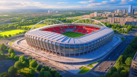 Illustration du futur stade du PSG à Massy, financé par le Qatar. Image réalisée par IA.