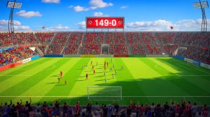 Illustration de l'incroyable score de 149-0 lors du match historique entre le SO l’Emyrne et l'AS Adema. Image réalisée par IA.