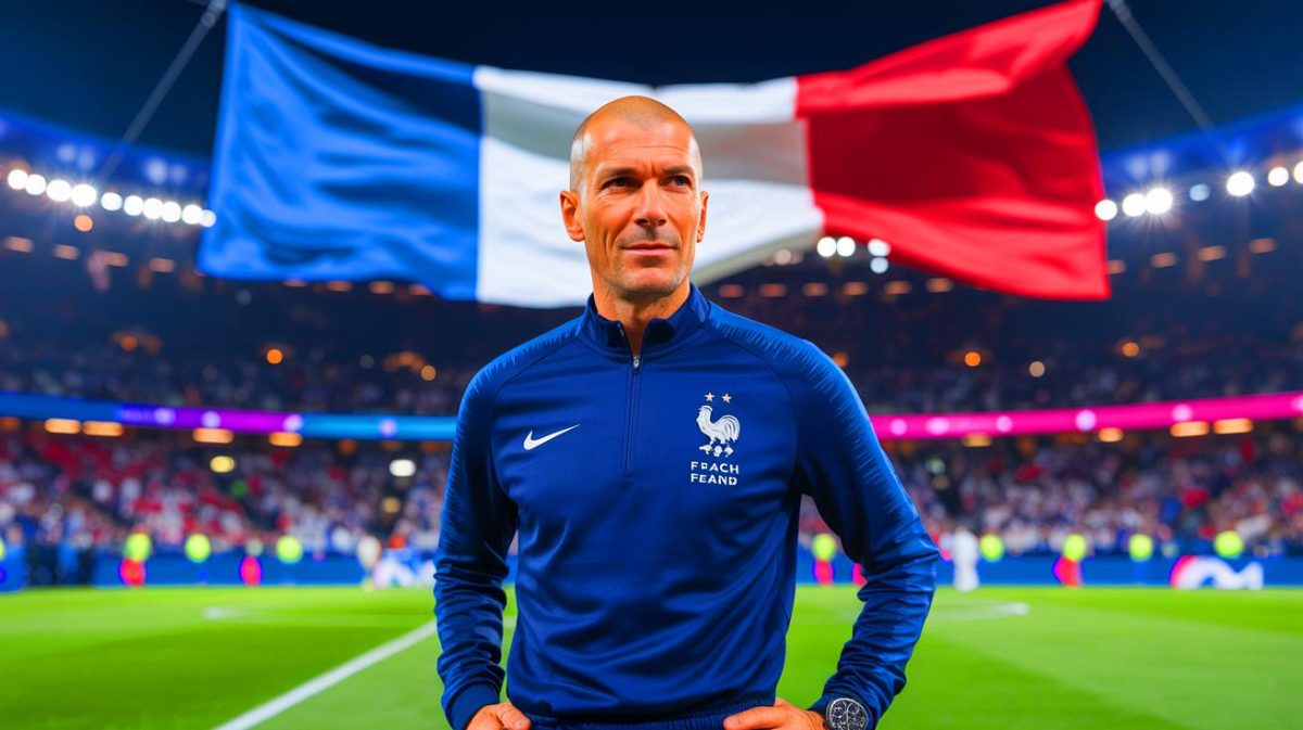 Zidane face à l’impensable : ce tirage au sort cataclysmique pourrait bouleverser le destin du football français en 2024 Illustration de Zinédine Zidane prenant les rênes de l'équipe de France pour la Ligue des nations 2026-2027. Image réalisée par IA.