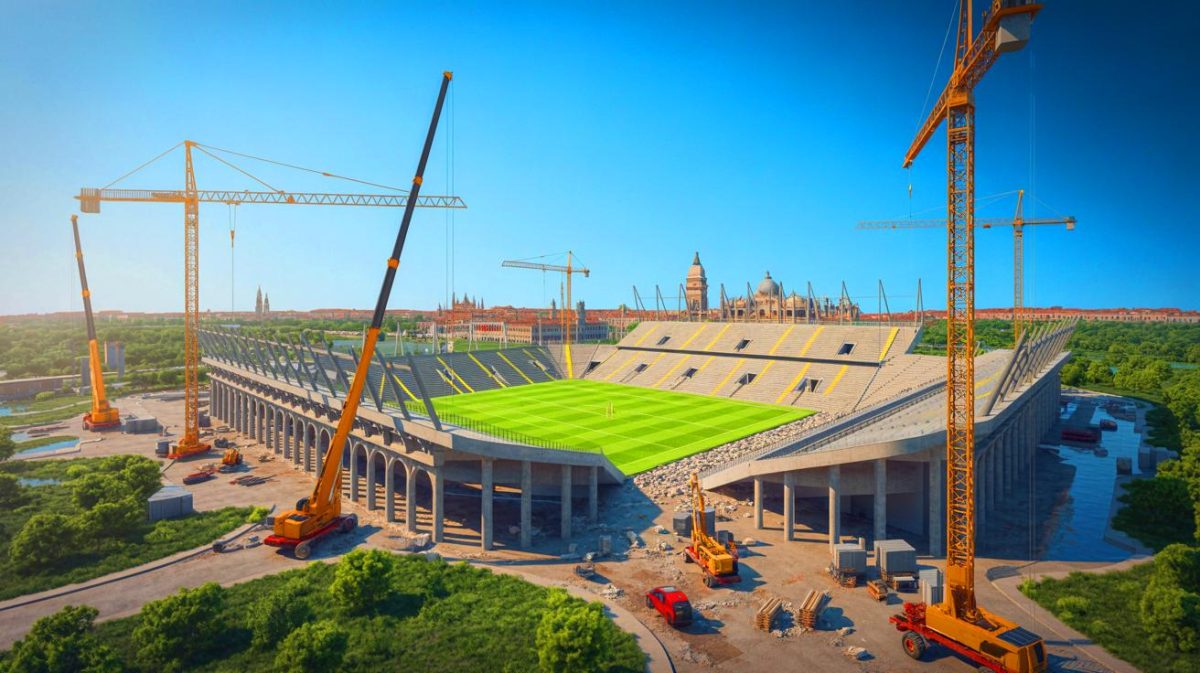 Illustration de la conception du nouveau stade de Venise prévu pour 2027, générée par intelligence artificielle.