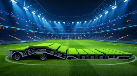 Illustration de l'innovation dans l'infrastructure sportive avec une image générée par intelligence artificielle.