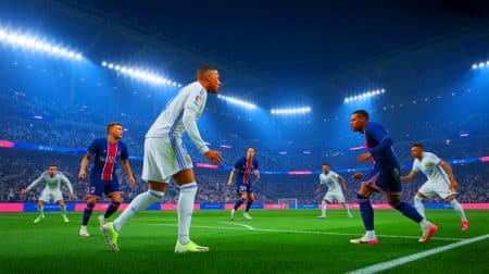 Illustration de la confrontation entre Kylian Mbappé et le PSG en demi-finale du Mondial des clubs, générée par intelligence artificielle.