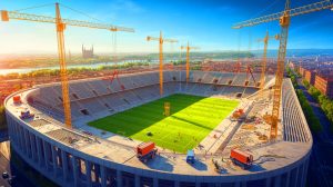 Illustration de la transformation ambitieuse des infrastructures sportives à Toulouse. Image réalisée par IA.