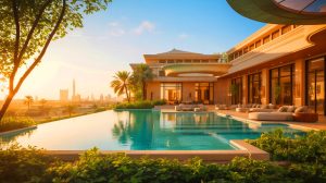 Illustration de la somptueuse villa de Karim Benzema en Arabie Saoudite. Image réalisée par IA.