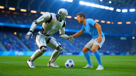 Illustration de robots jouant au football, générée par intelligence artificielle.