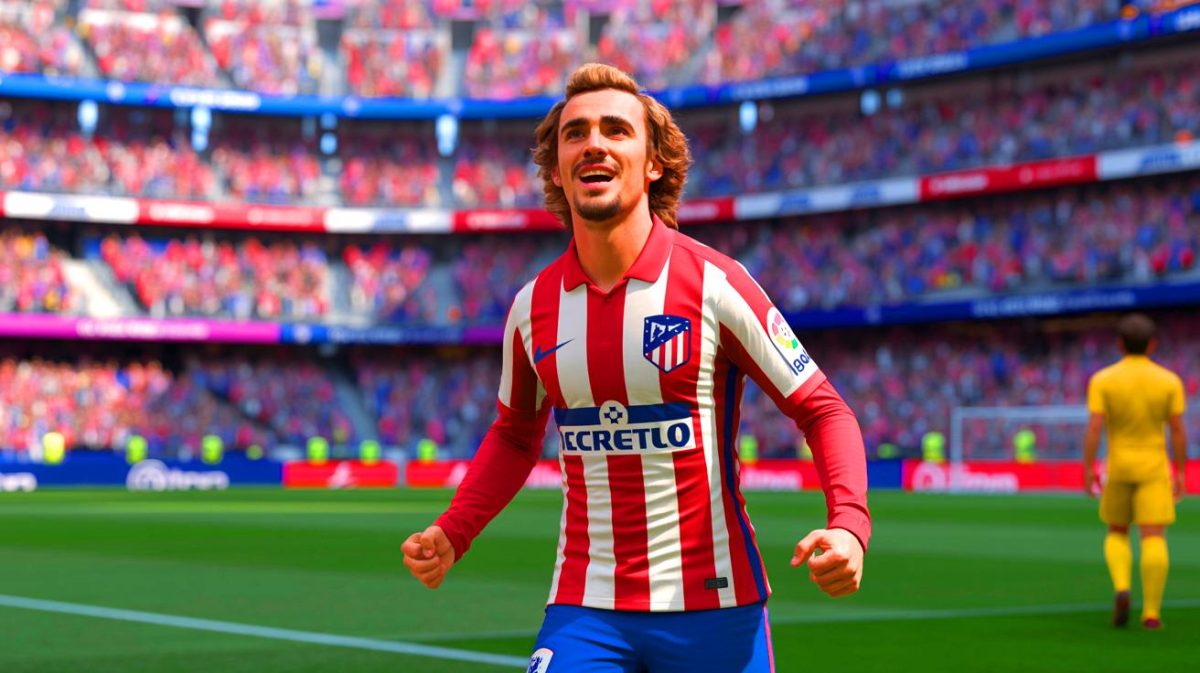 Illustration de l'accomplissement historique d'Antoine Griezmann en Liga, générée par intelligence artificielle.