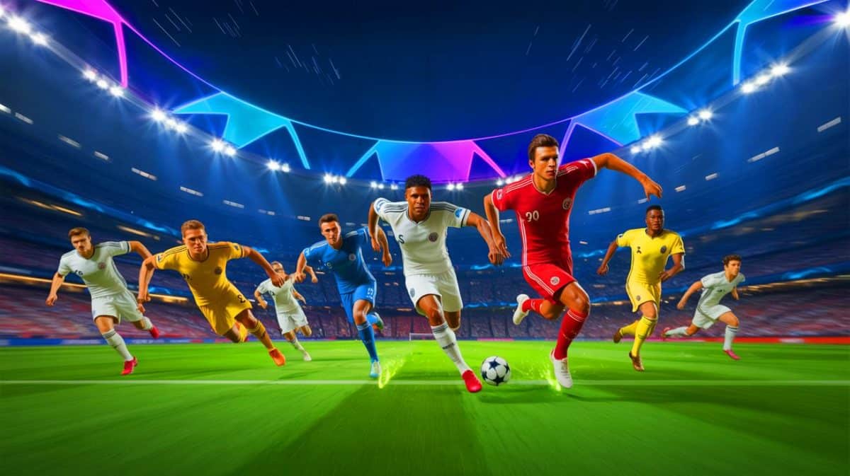 Illustration de la vitesse des joueurs les plus rapides de la Ligue des champions, générée par intelligence artificielle.