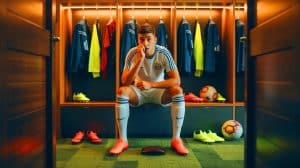 Illustration de blessures improbables de footballeurs, générée par intelligence artificielle.