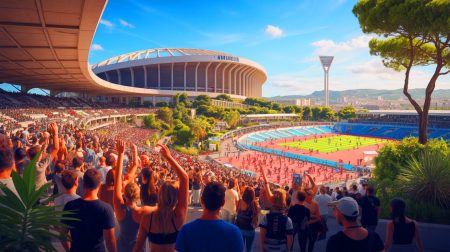 Illustration de l'effervescence culturelle et sportive à Marseille, générée par intelligence artificielle.