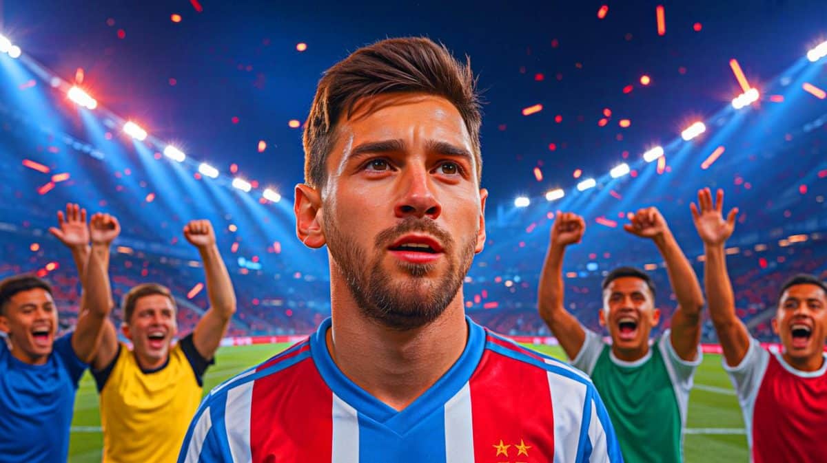 « On a vu l’impossible » : la folle soirée où 11 buts ont été marqués, même Messi n’a pas réussi à entrer dans cette légende Illustration de Thiago Messi marquant un but lors d'un match, générée par intelligence artificielle.