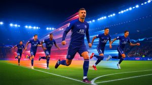 Illustration de l'entrée triomphale du PSG en Coupe du Monde des Clubs, menée par Kylian Mbappé. Image réalisée par IA.