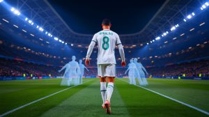 Illustration de Cristiano Ronaldo et le PSG dans le cadre du mercato, générée par intelligence artificielle.