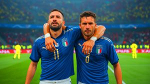 Illustration de l'Italie affrontant des défis pour se qualifier à la Coupe du monde 2026. Image réalisée par IA.