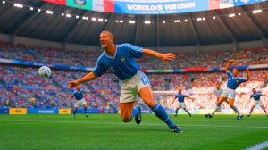 Illustration de Zinedine Zidane lors de la finale de la Coupe du Monde 1998, image générée par intelligence artificielle.