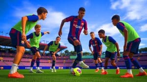 Illustration de Marcus Rashford s'intégrant au FC Barcelone et inspirant les jeunes joueurs.