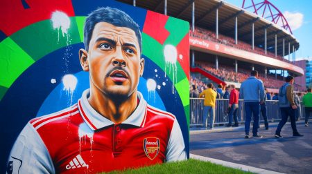 Illustration de la fresque d'Eberechi Eze vandalisée près de l'Emirates Stadium.