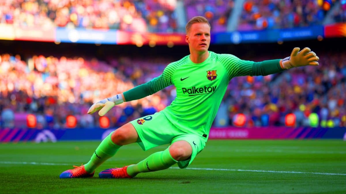 Illustration de Marc-André ter Stegen retrouvant son rôle de capitaine au FC Barcelone après une crise interne.