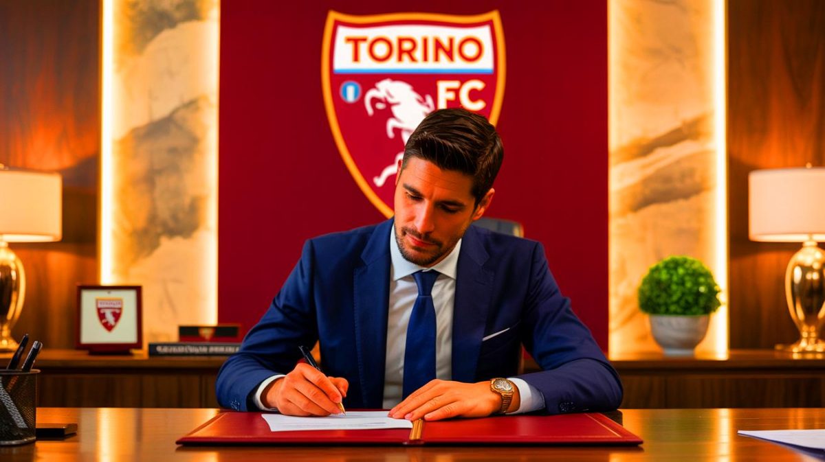 Illustration de Giovanni Simeone signant son contrat avec le Torino.