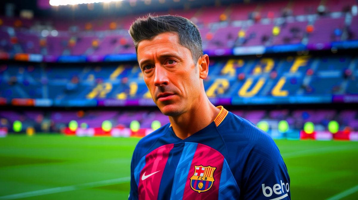 Illustration de Robert Lewandowski sous pression au FC Barcelone après les critiques de Jan Tomaszewski.