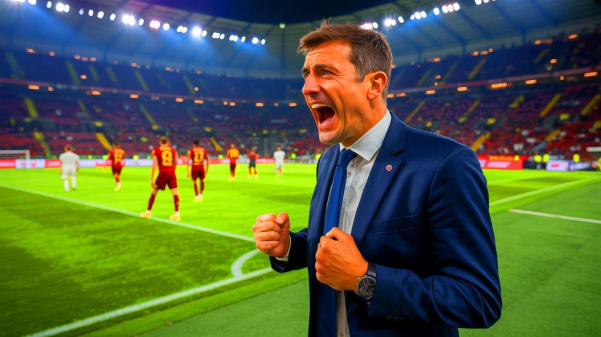 Illustration de la réaction de Pierre Sage après la défaite du RC Lens face à l'AS Roma.