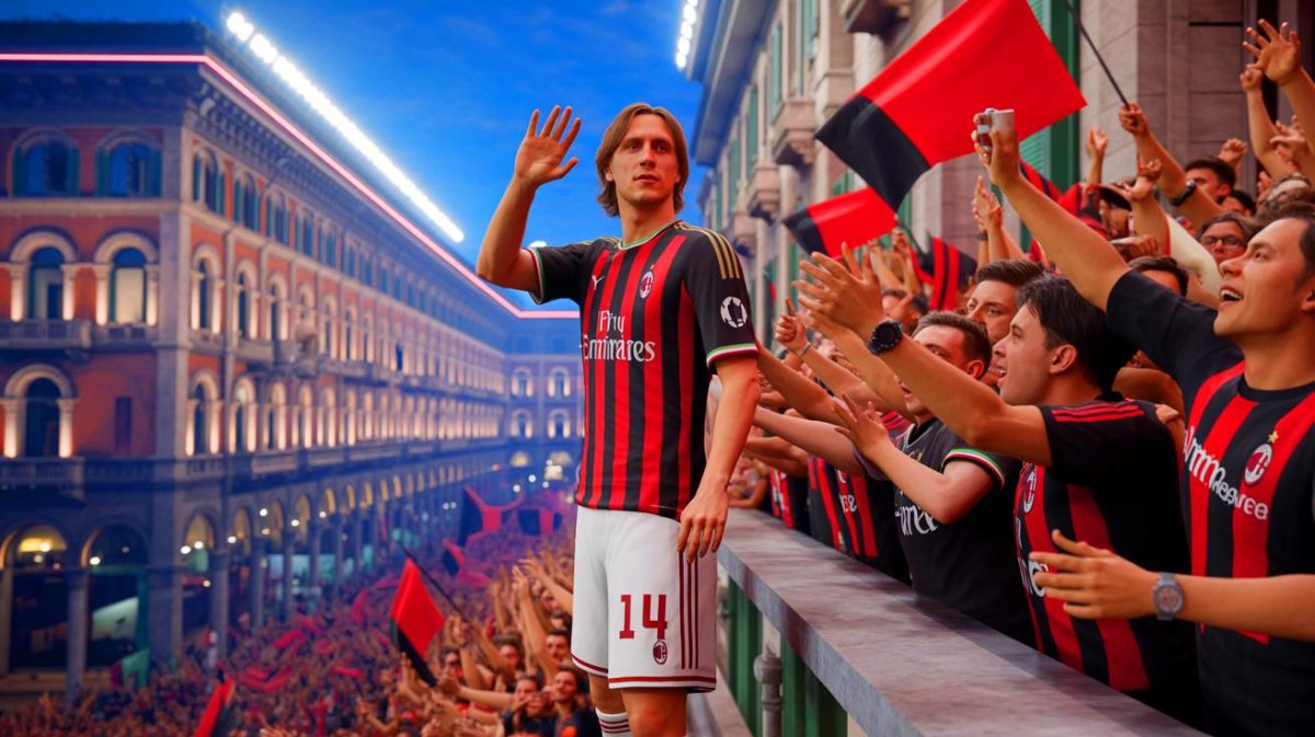 Luka Modrić accueilli à Milan : « Le roi du football est enfin là », une ville en effervescence pour sa présentation officielle Illustration de Luka Modrić lors de sa présentation officielle à l'AC Milan devant des supporters enthousiastes.