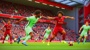Illustration de Hugo Ekitike réalisant une passe décisive pour Mohamed Salah lors de son premier match à Anfield avec Liverpool.