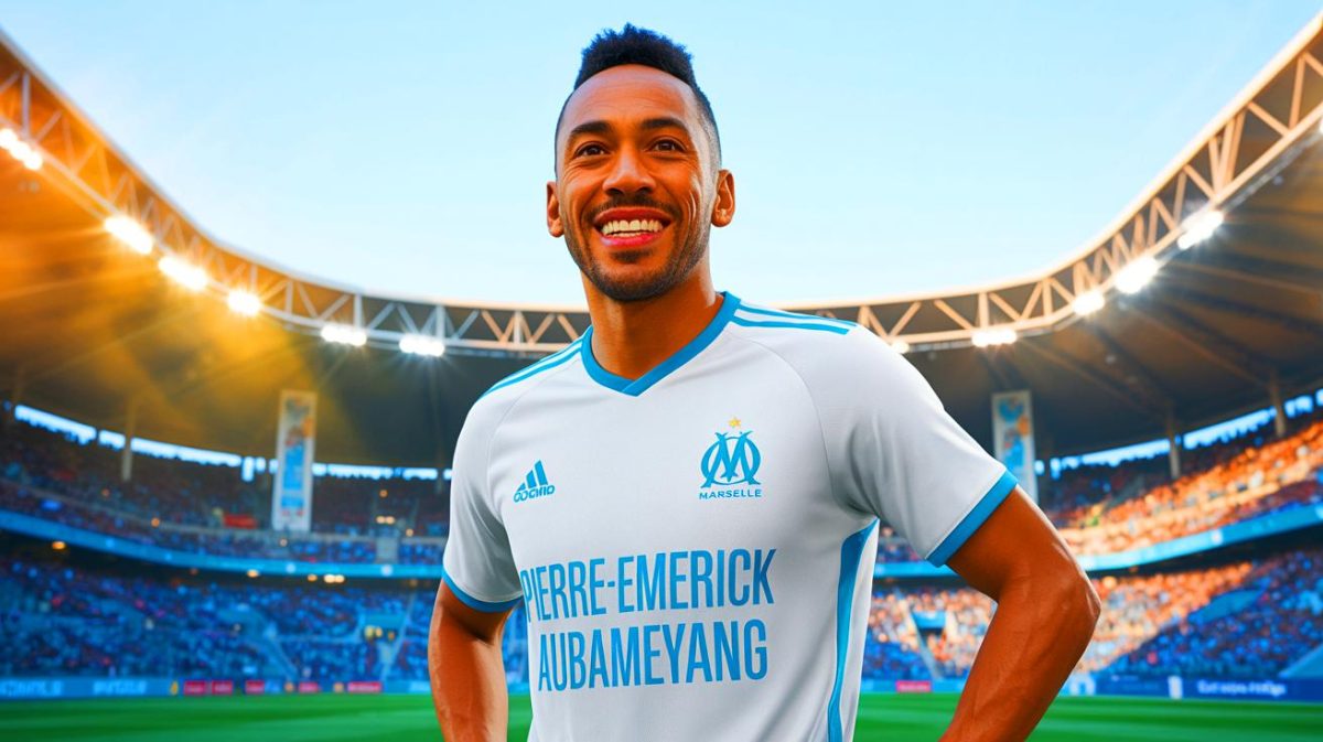 Illustration de Pierre-Emerick Aubameyang lors de son retour à l'Olympique de Marseille.