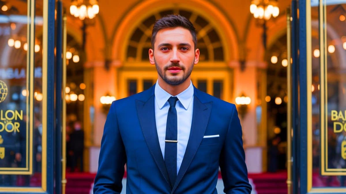 Illustration de Gianluigi Donnarumma lors de la cérémonie du Ballon d'Or à Paris.