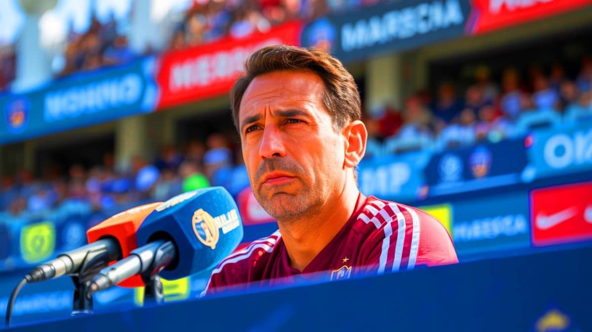 Enzo Maresca cache cette vérité explosive qui bouleverse toutes les prévisions des experts du football mondial! Illustration de la conférence de presse d'Enzo Maresca discutant des récents résultats de Chelsea.