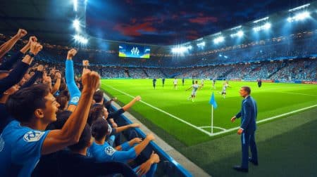 Illustration de Roberto De Zerbi célébrant la victoire de l'OM contre le PSG.