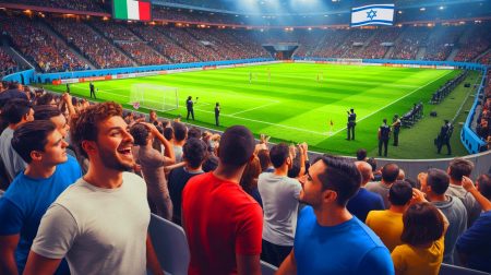 Illustration de la rencontre sportive entre l'Italie et Israël dans un contexte de tensions politiques et de préoccupations sécuritaires.
