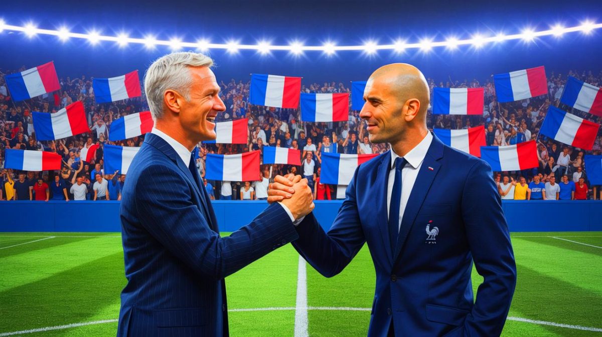 Illustration de la transition à venir dans l'Équipe de France avec Didier Deschamps et Zinédine Zidane.