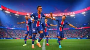 Illustration de la victoire du PSG sur le FC Barcelone grâce à la performance de Zabarnyi et Pacho.
