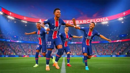 Illustration de la victoire du PSG sur le FC Barcelone grâce à la performance de Zabarnyi et Pacho.