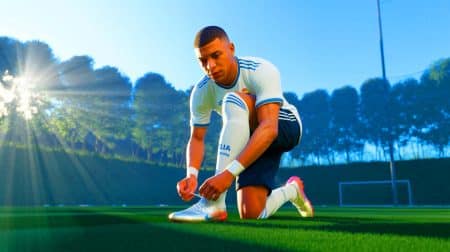 Illustration de Kylian Mbappé de retour à l'entraînement après sa blessure à la cheville.