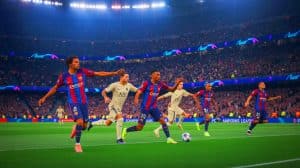 Illustration de la confrontation intense entre le FC Barcelone et le PSG lors de la Ligue des Champions.
